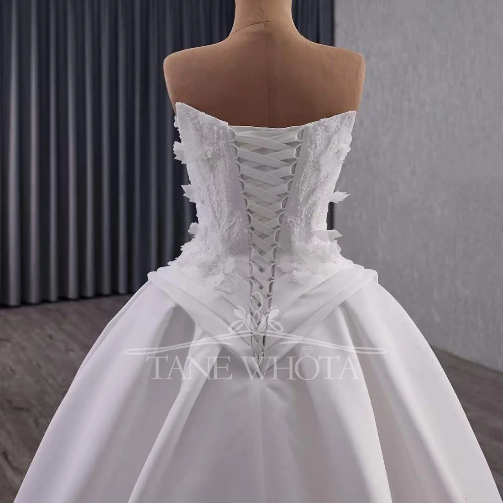 Vestido de casamento sem alças com renda nas costas vestidos de noiva com miçangas apliques de lantejoulas personalizáveis