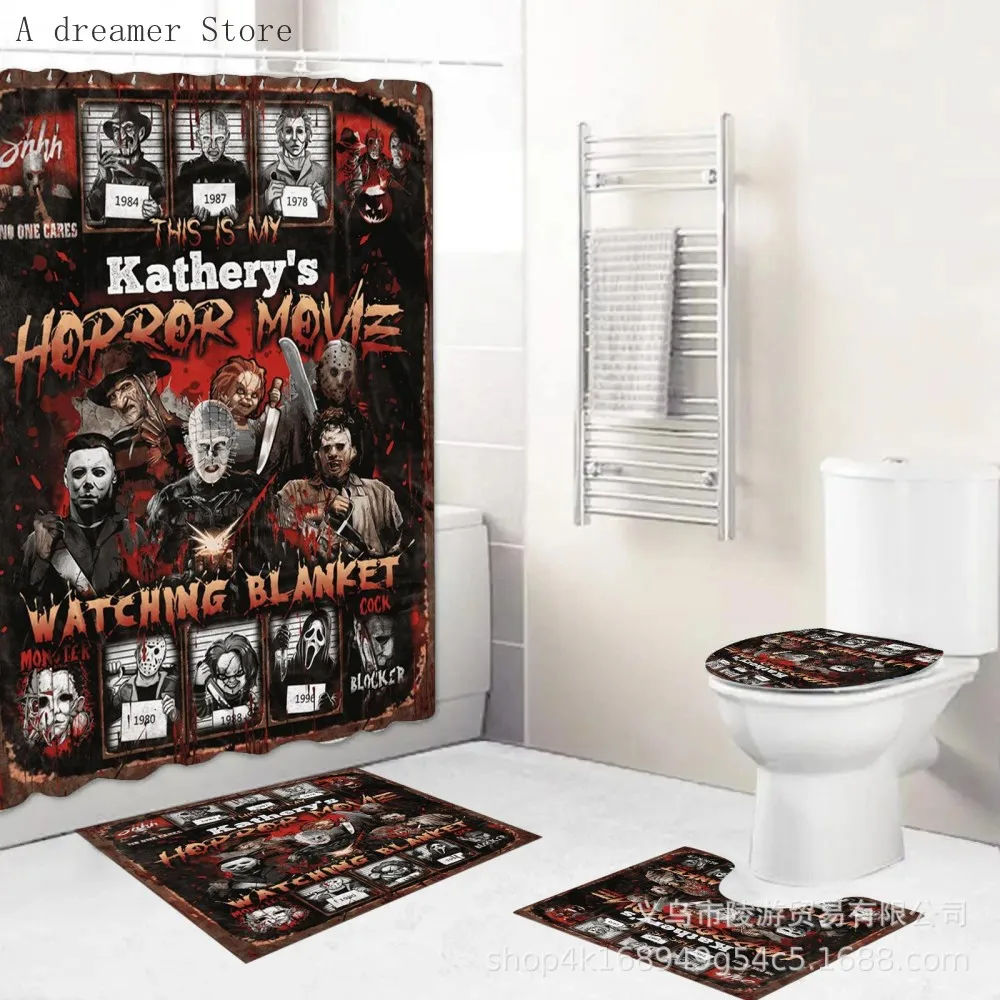 Horror Movies Characters 3D Shower Curtains Waterproof Bathroom Curtain Anti-slip Bath Mat Set Toilet Rugs Carpet