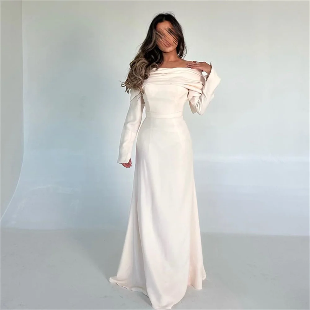 

ROYET Ivory Pleat Strapless Full Sleeve Mermaid Simple Woman Evening Dress Floor Length Long Elegant Classic Prom Gown New