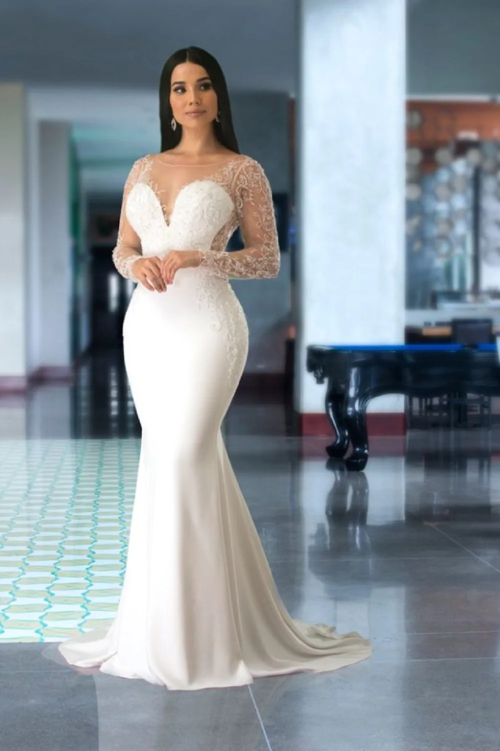 Vestido De Novia De satén De manga larga con cuentas De sirena, elegante vestido De Novia De talla personalizada, 2022