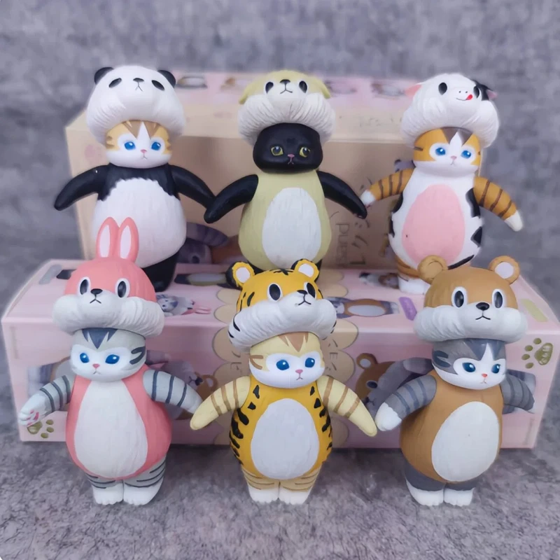 

Набор фигурок Mofusand: милые фигурки животных с головными уборами, ПВХ, в закрытой упаковке, кавайные фигурки, украшения для рабочего стола, игрушки, подарки-сюрпризы для девочек