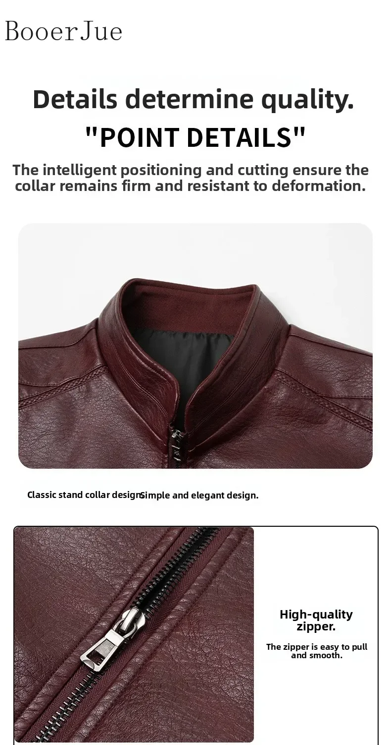 Herren Lederjacke Herbst Winter Kunstledermantel Koreanischer Stil Slim Fit Lässig Trendig Vielseitig Stilvolle Oberbekleidung für Männer 6XL – Detail 6