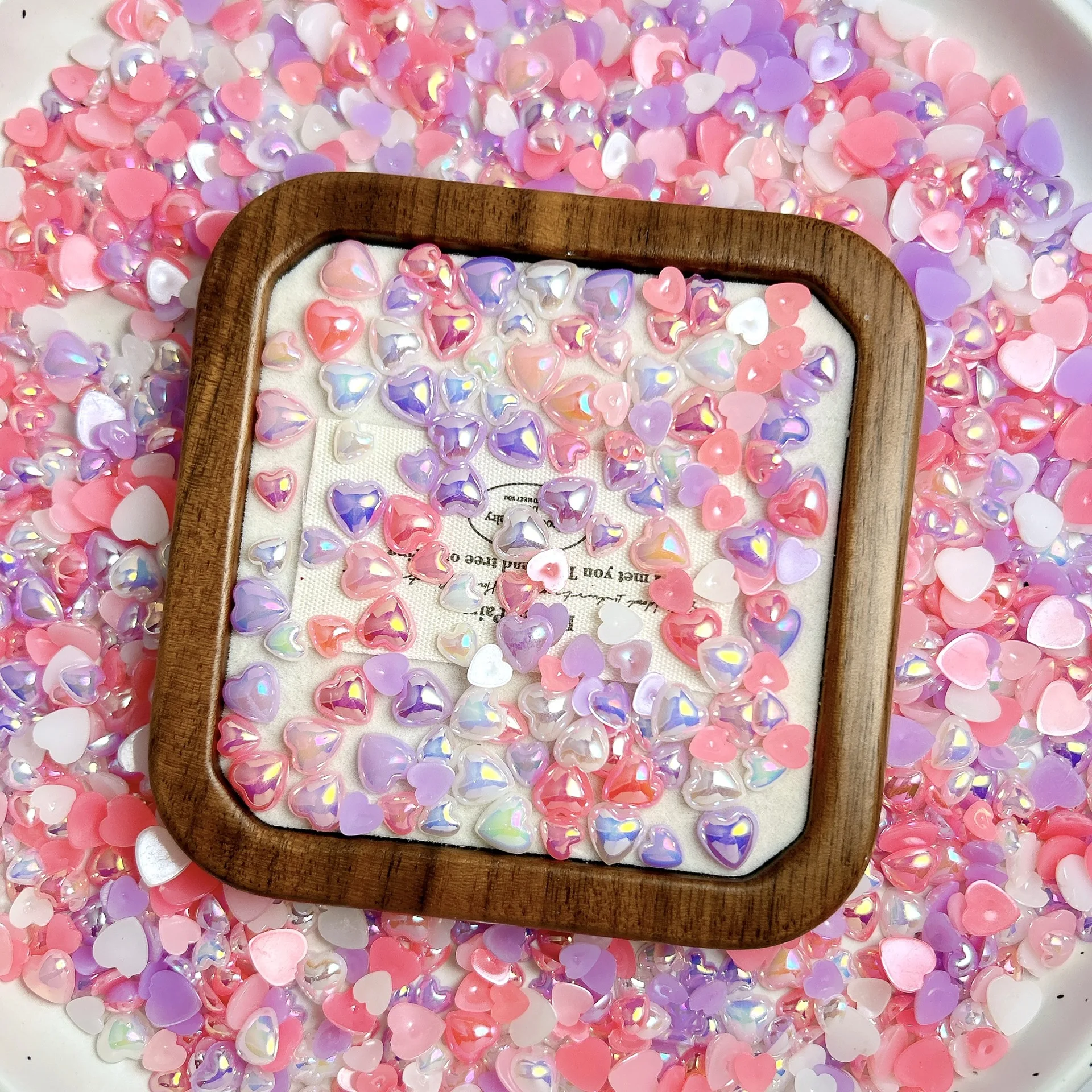 60PCS Flatback Pearlescent 3D Acrylic Heart Nail Art Pearl Charms Rhinestone Accessories For Nails Decoration Manicure Supplies