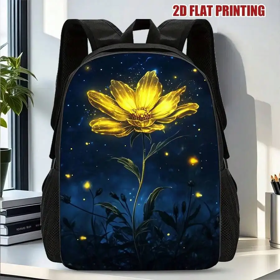 Starry Sky Floral Print Backpack Lightweight Casual Style With Zipper Closure For Work Travel University