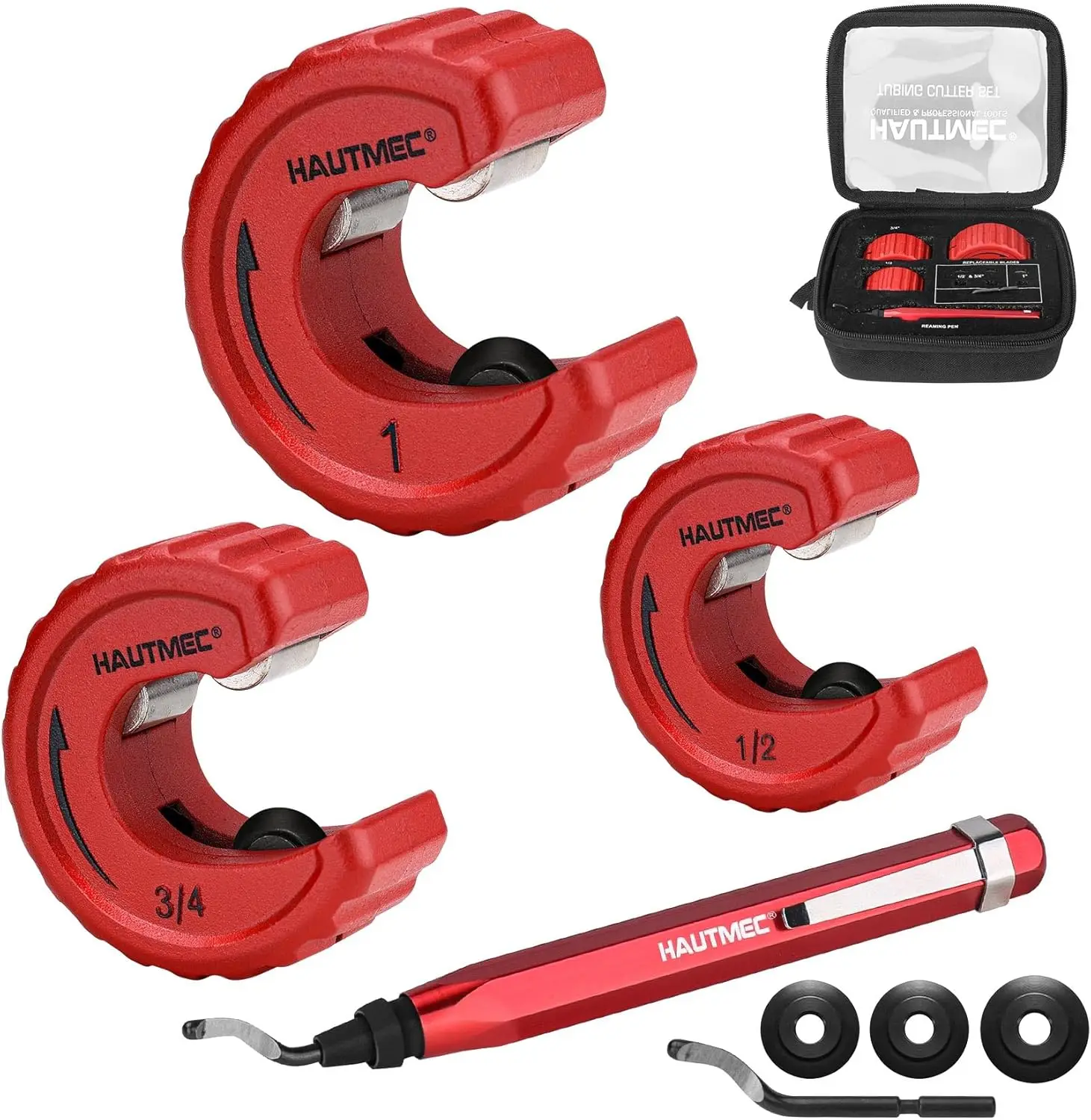 

Copper Tubing Cutter Set 3 PCS, 1/2' to 1' Sizes, with Storage Case, Spare Wheels & Blades