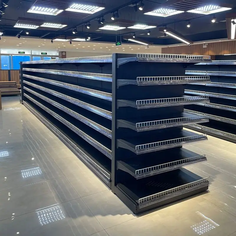 custom.Customizable Metallic Double-Sided Multifunctional Supermarket Rack Display Shelves Convenience Store Advertising