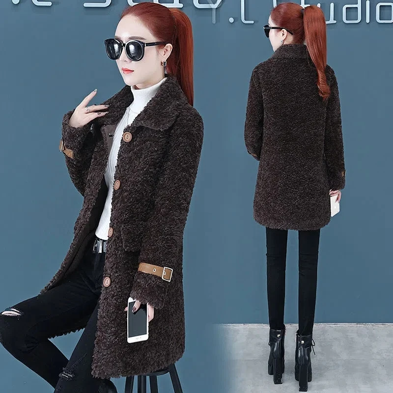 

Women Lamb Hair Coat 2022 New Autumn Winter Fur Integration Overcoat Female Mid-length Fur Coats Feminine Loose Warm Jacket