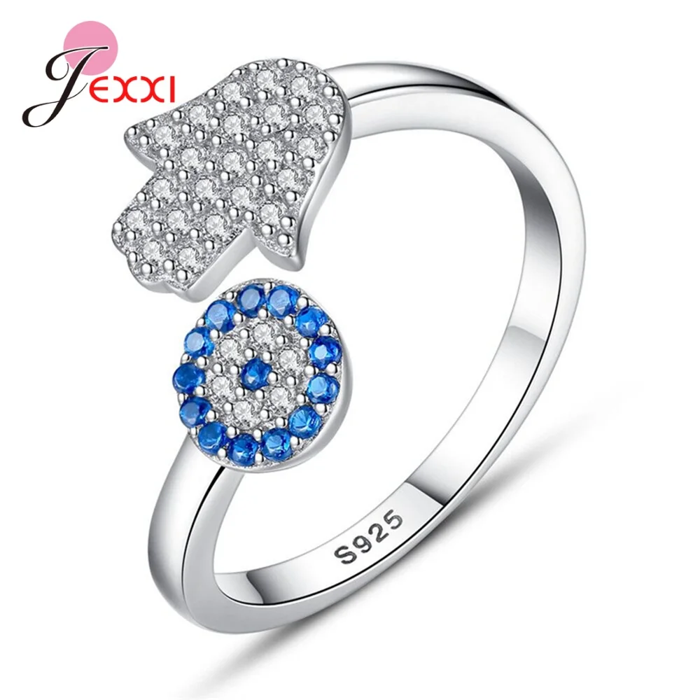 Popular Ring S925 Sterling Silver Jewelry AAA Cubic Zircon Evil Eye Palm Hand Opening Band Adjustable Size for Women Girls