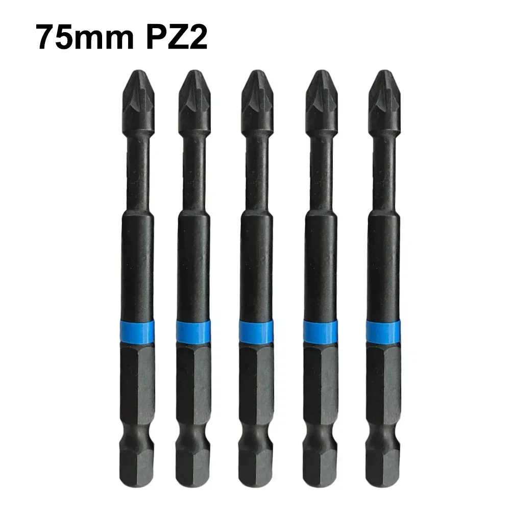 5Pcs PZ2 Impact- Screwdriver Bits 75mm Pozidriv Screwdriver Set 1/4 Inch Hex Shank Magnetic PZ1 PZ2 PZ3 Driver Bit Tools