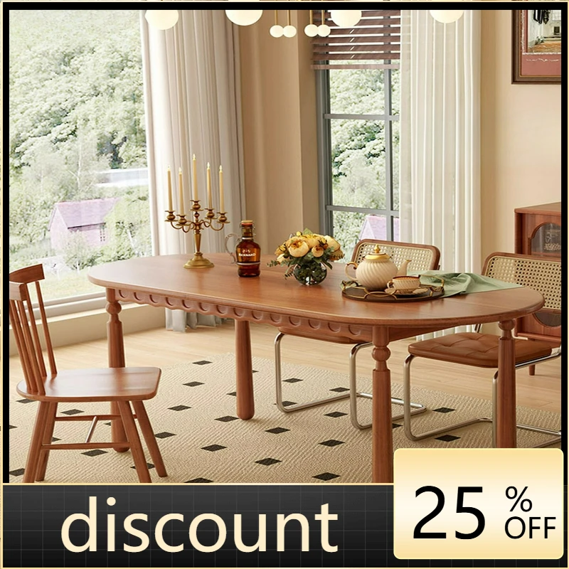 LTT all solid wood dining table and chair combination French retro simple oval rectangular dining table