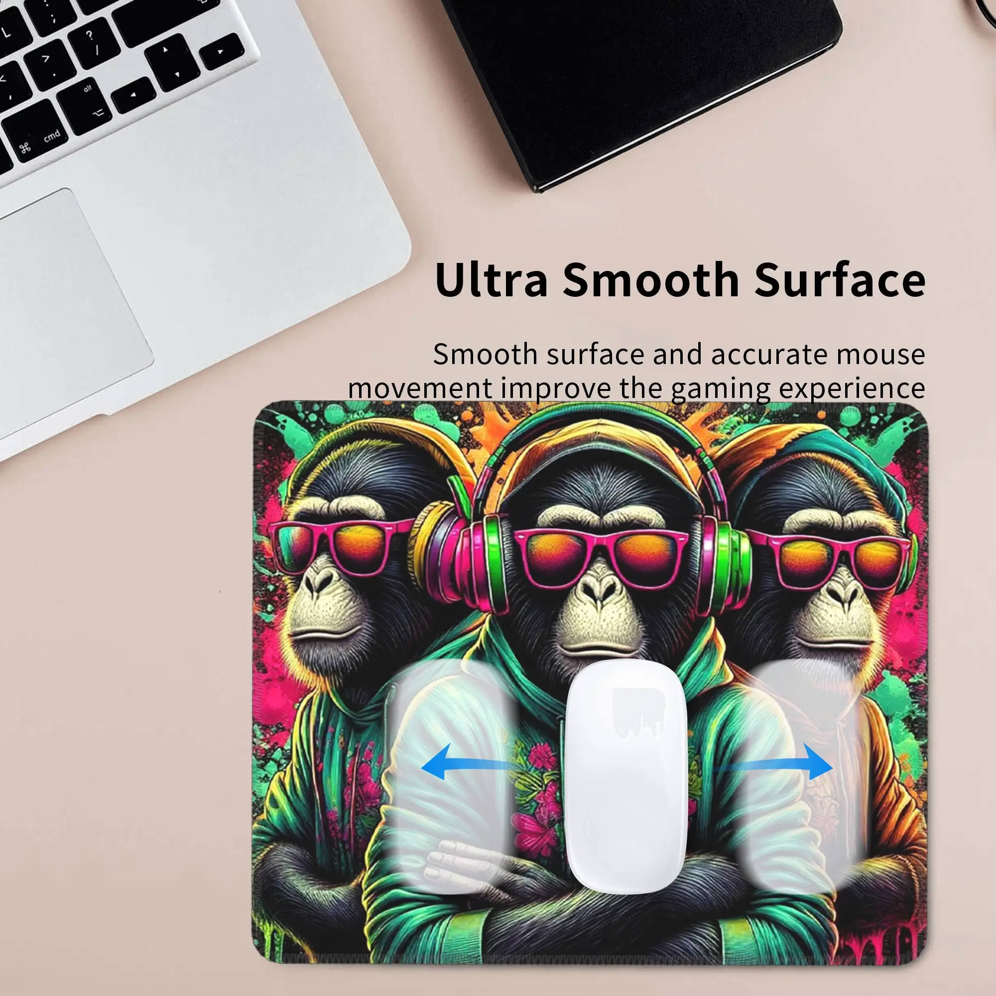 Three Monkeys With Vibrant Paint Splashes Mouse Pad Computer Keyboard Mouse Mat Gaming PC Laptop Desk Mat Office Table Mats