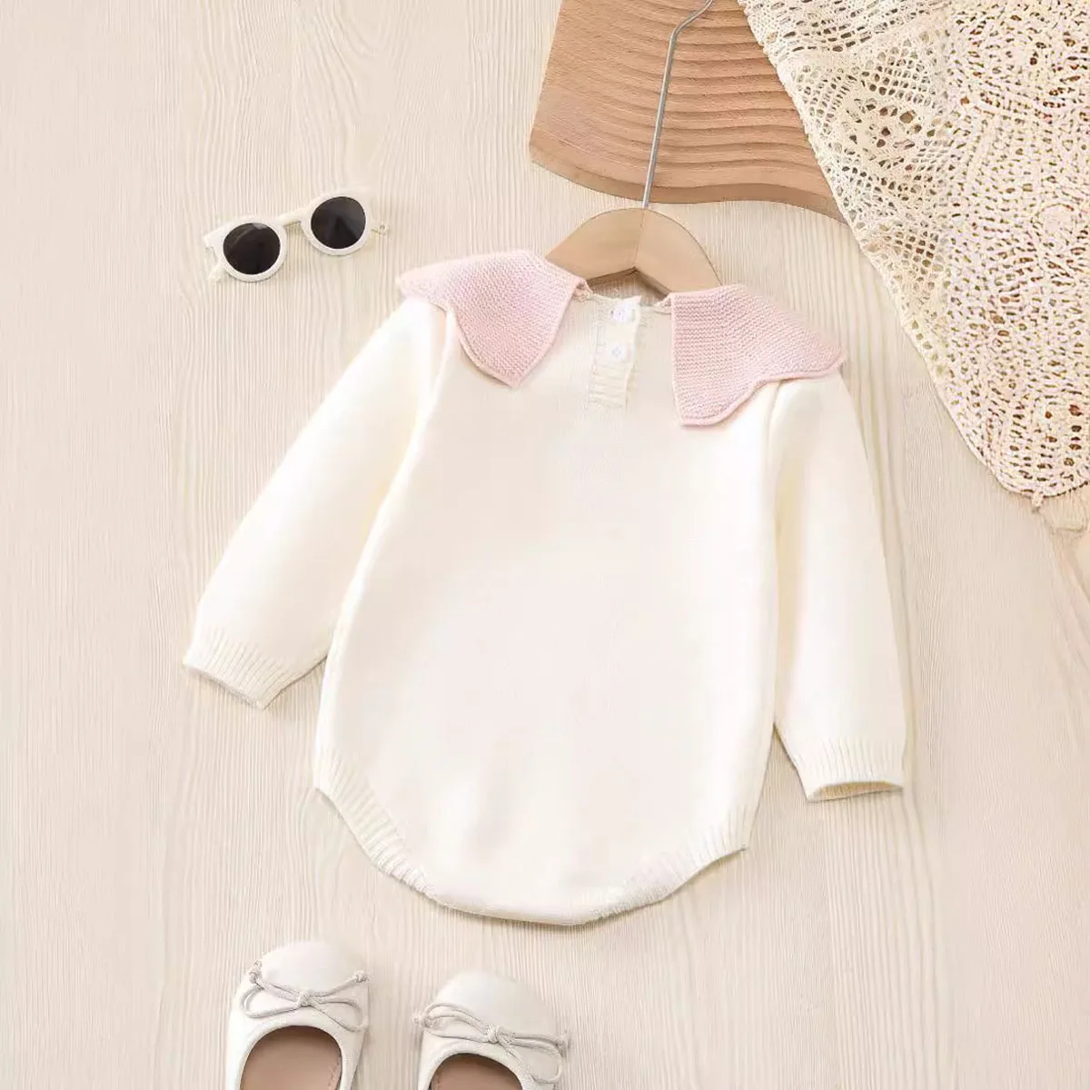 2024 New Autumn Baby Bodysuit Cute Knit Mint leaf Collar Long Sleeve Bodysuit Casual Infant Girl outfits