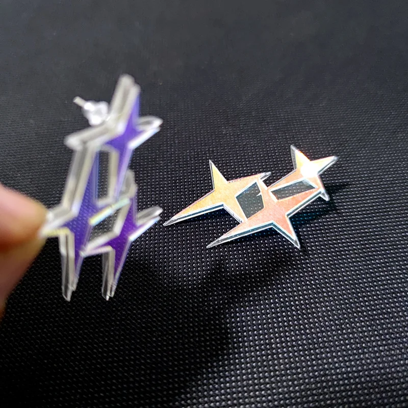 KUGUYS Rainbow Star Iridescence Stud Earrings for Women Iridescent Mirror Acrylic Trendy Jewelry Novel Accessories