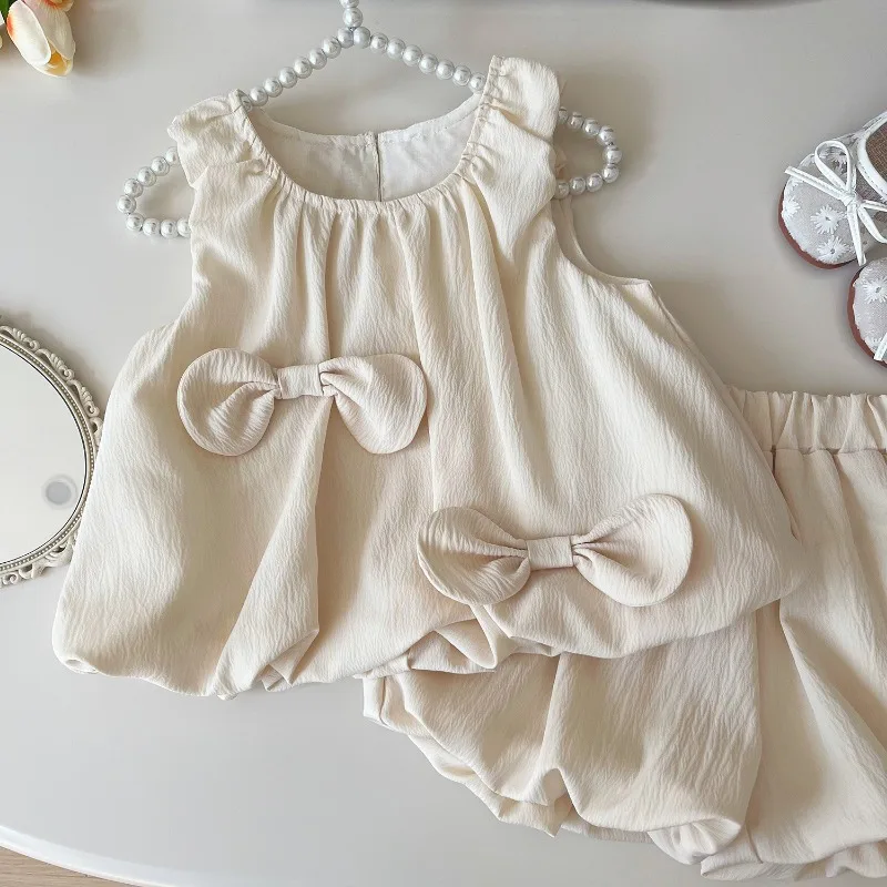 لطيف فراشة القوس أكمام مجموعة الفتيات الكورية نمط أزياء الأطفال فستان الصيف الجديد مع القوس أكمام مجموعة الأخوات