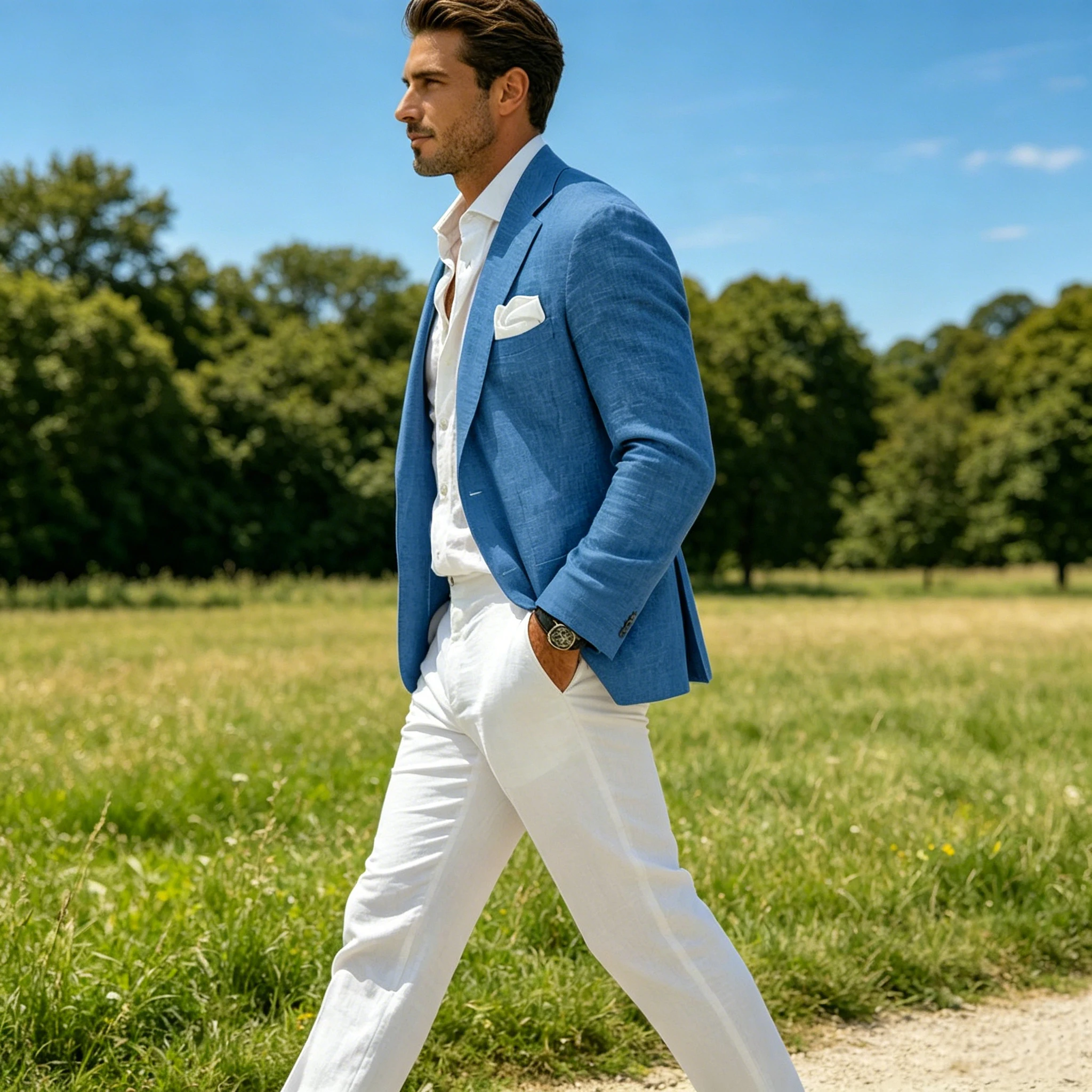 Summer Men's Linen Blazer Slim Fit Formal Business Lightweight Casual Suit Jacket Breathable Notch Lapel Sport Coat for Beach image 3