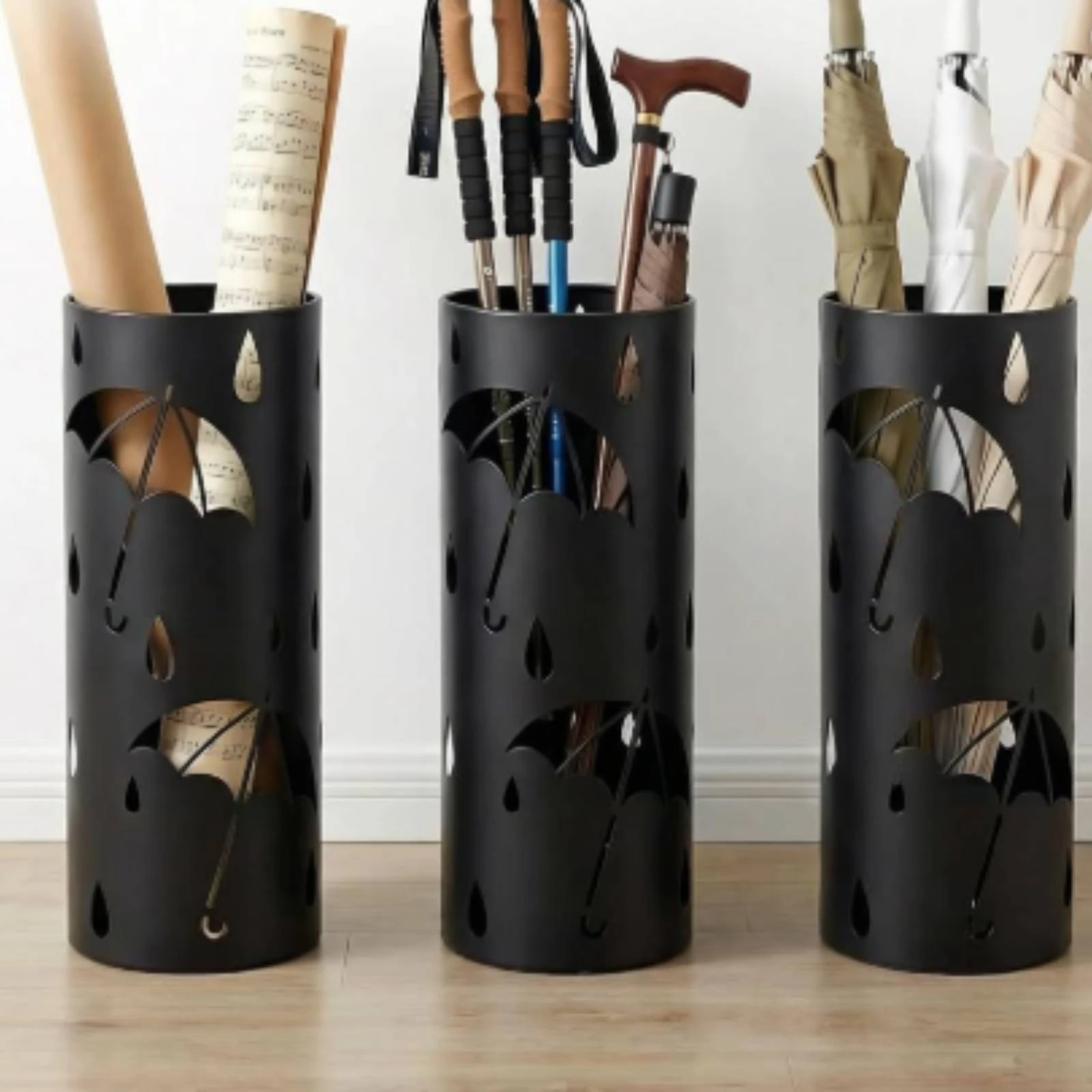 Umbrella Stand Iron Freestanding Umbrella Stand Organizer Matte Black Space-Saving for Entryway, Foyer