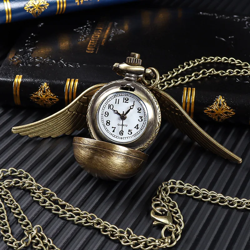 Creative Retro Pocket Watch, Antique Copper Color, Personalized Wing Necklace, Pendant Watch, 10Pcs Lot