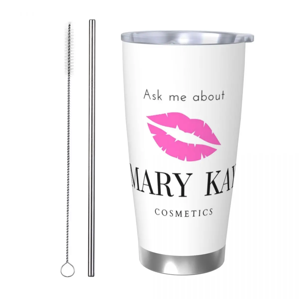 Pregúntame acerca de Mary Kay Vaso de acero inoxidable Tazas aisladas al vacío Botella térmica fría Pajita con tapa 20 oz