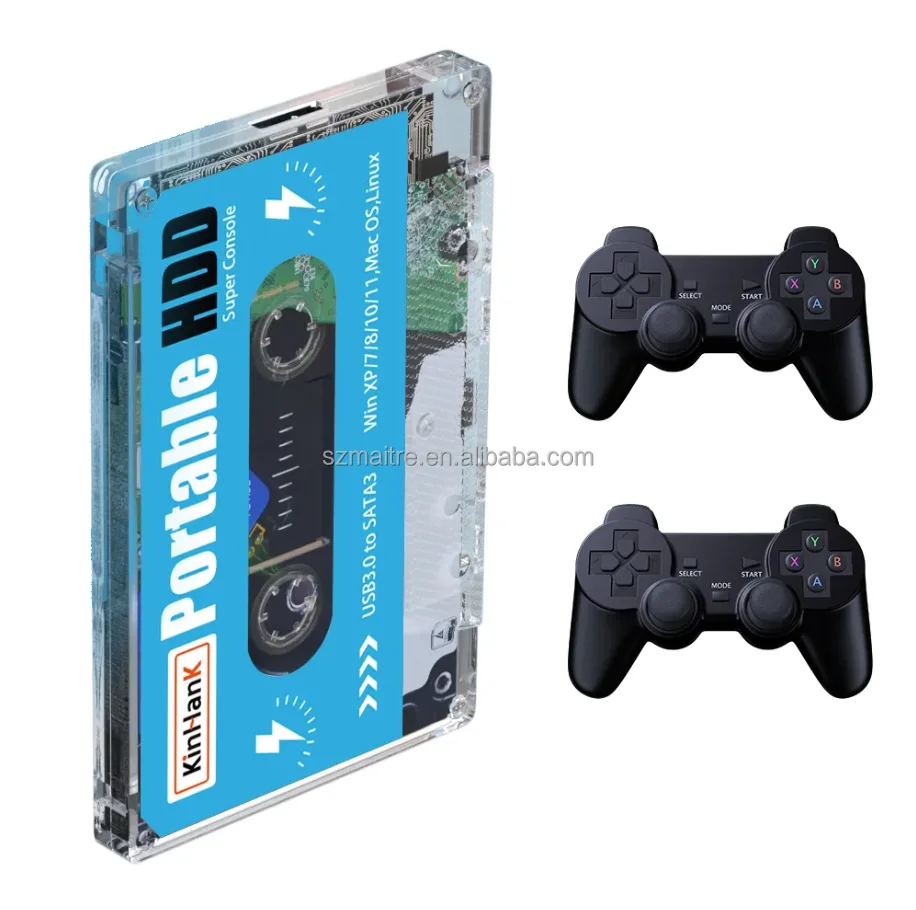 500G Kinhank Gaming Hard Drive Super Console with Two Controllers Base Arcade Game HDD Portable External Hard Drive Disk for Pc
