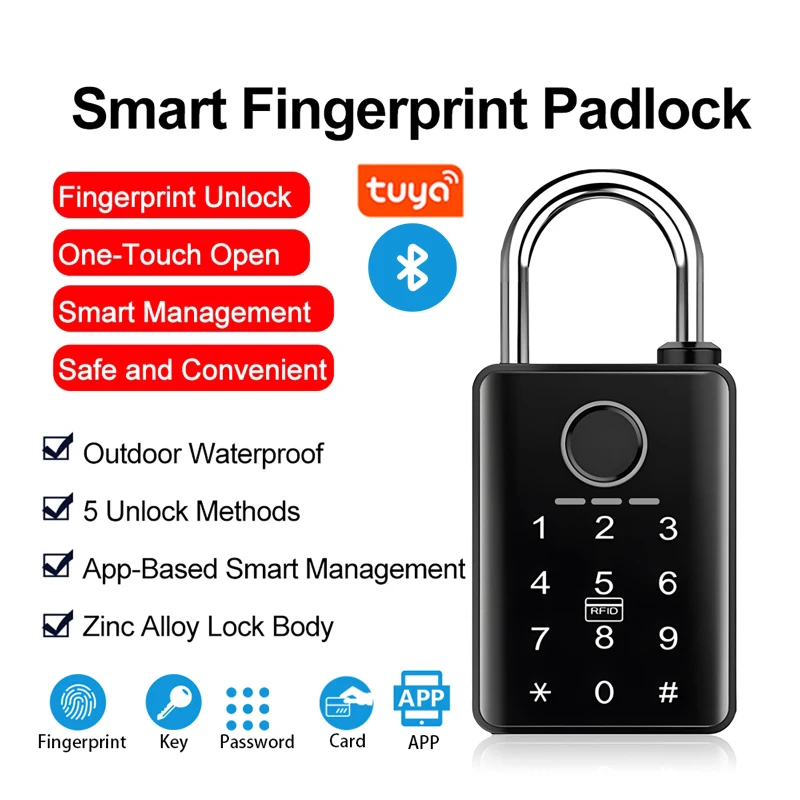 Bluetooth Waterproof Smart Padlock Fingerprint and Combination Lock Electronic Lock for Doors Windows Lockers and Luggage