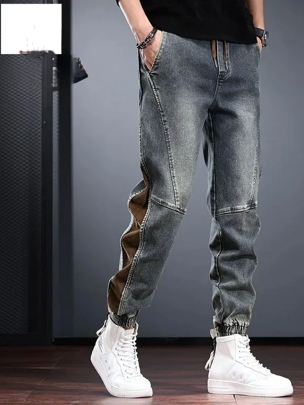 

Американские мужские джинсы-карго из плотной ткани с новым дизайном, весенне-осенние, модные, свободные, повседневные, с эластичными манжетами