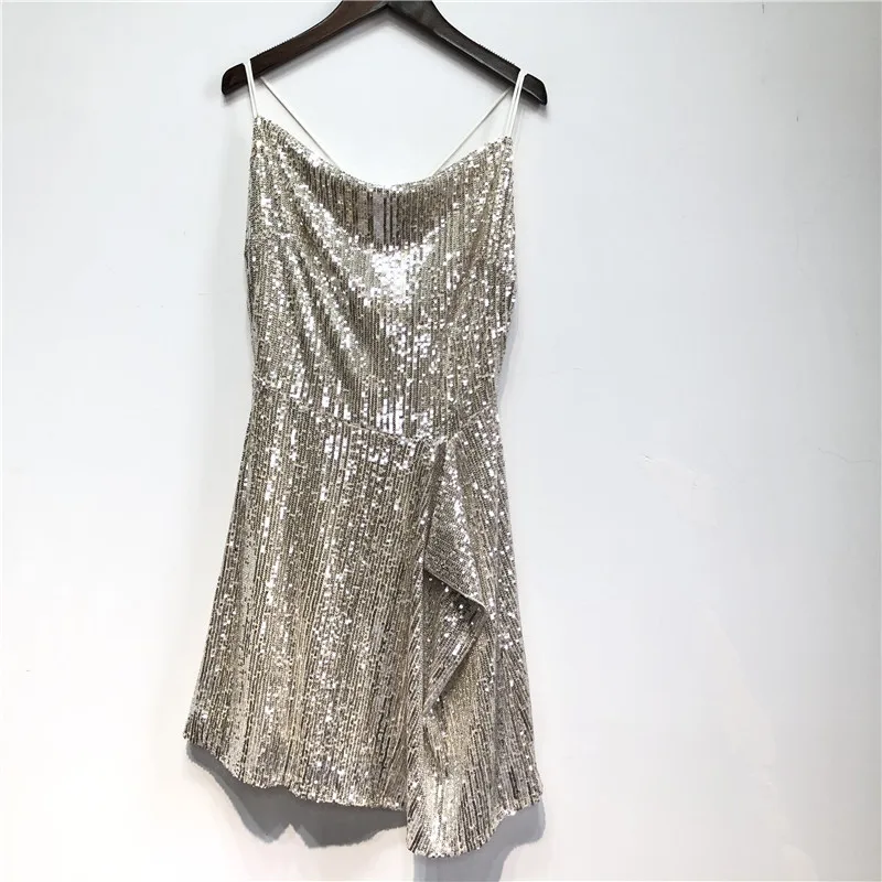 

Shining Sequin Dress Backless Sexy Spaghetti Strap Bling Glitter Party Dresses Women Solid Sleeveless Mini Dress Costume Outfits