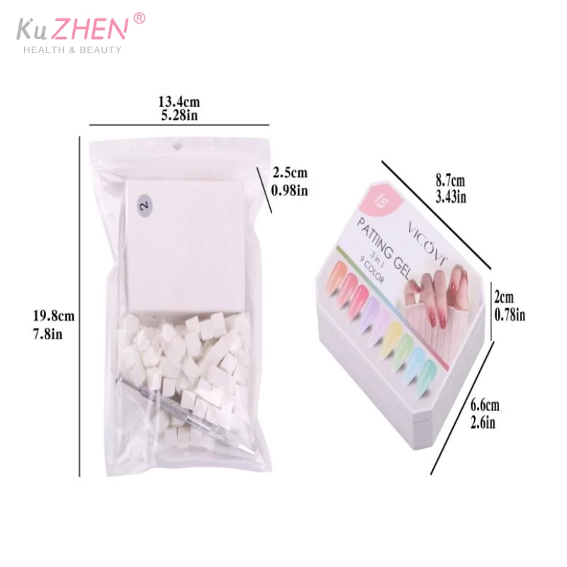 พาเลทเจลเพ้นท์เล็บไล่สี 9 สี พร้อมฟองน้ำขนาดเล็ก 100 ชิ้น และสติกเกอร์ เจลทาเล็บแบบฝรั่งเศสไล่สี สำหรับทำเล็บสีสันสดใส