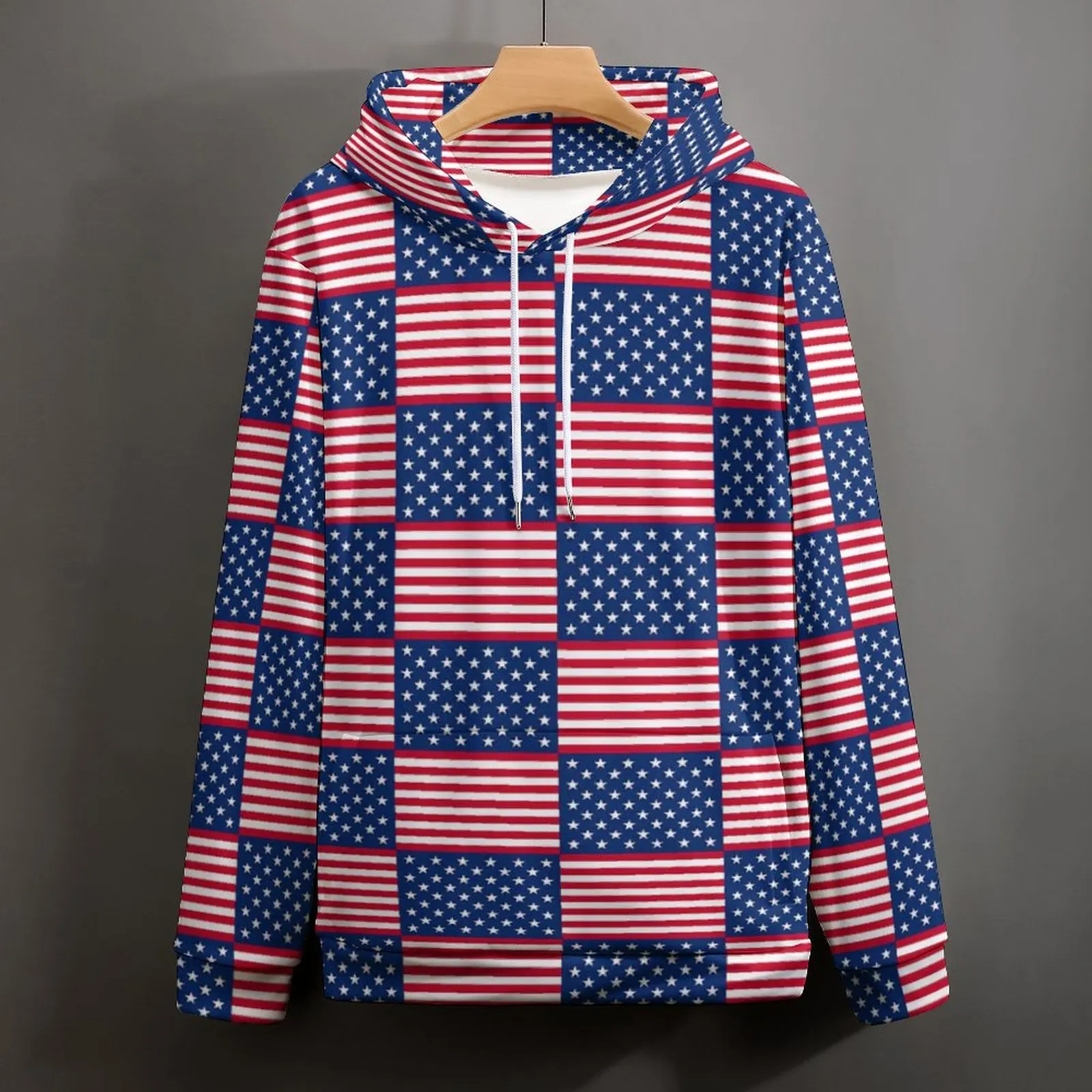 Felpe larghe con bandiera USA Felpa con cappuccio moderna per la festa nazionale americana Coppia di abiti di design casual oversize a maniche lunghe