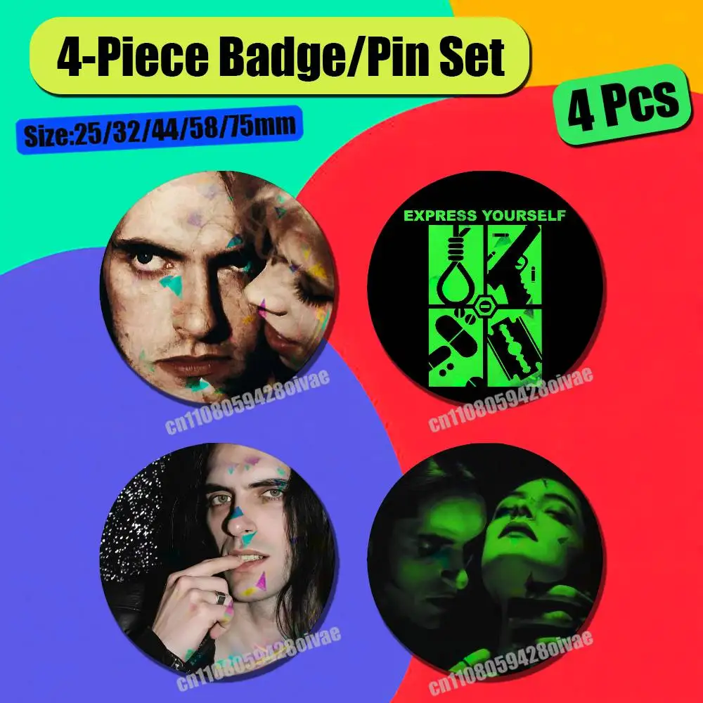 For P-Peter Steele T-Type O Negative Bloody Kisses Badge Pin Insignia 4 Pcs Set Round Button Laser Film Clothes 32mm Custom