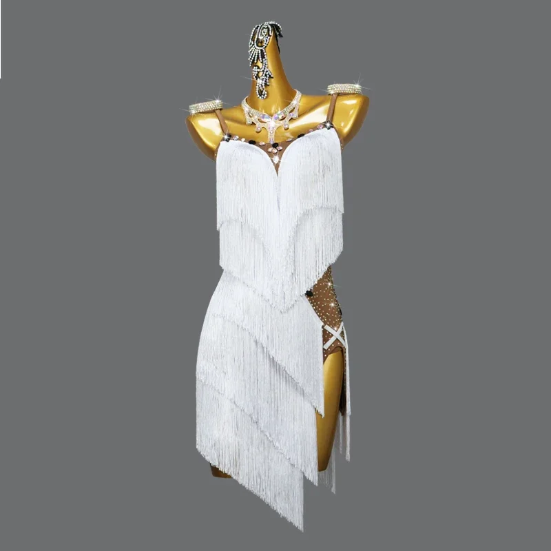 

Танцевальные платья самбы, одежда для латиноамериканских тренировок, платье-трапеция, новинка 2023, спортивный костюм для девушек, сценическая Женская юбка для выступлений