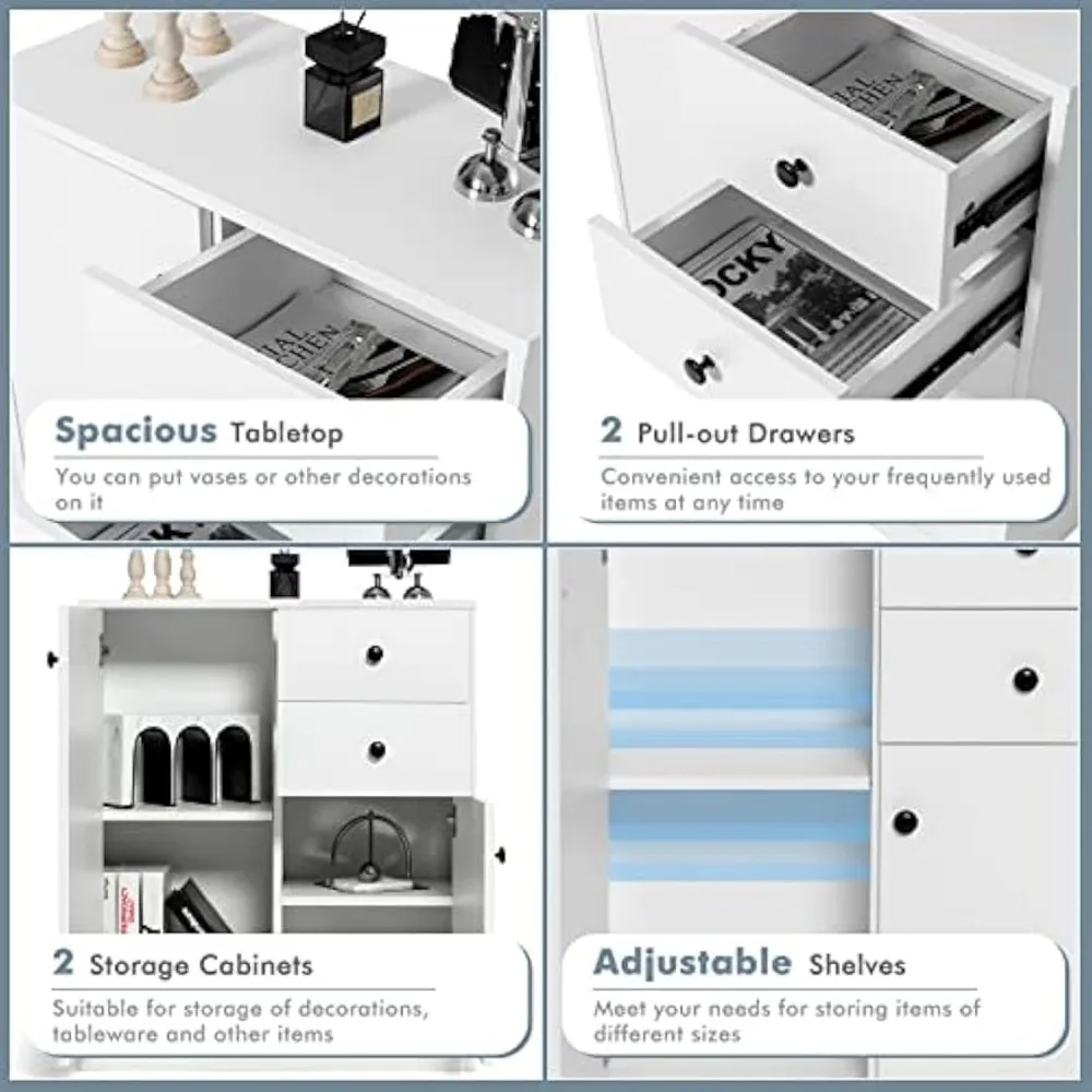 LOKO-Armoire de rangement au sol blanche moderne, armoire d'appoint avec étagères réglables, 2 portes et 2 portes, armoire au sol