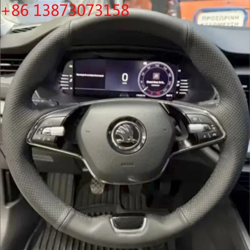 Hand-stitched Custom Style for Skoda Octavia Superb Kamiq 2 Spoke Steering Wheel 2021-2024 Black Leather Steering Wheel Cover