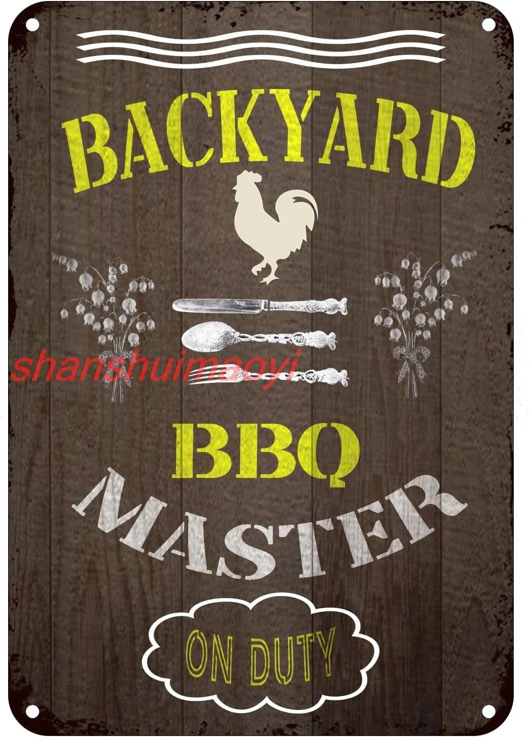 shan rd Bbq Master Metal Tin Sign, Vintage Plate Plaque Wall Home Signs Chicken Sign Kitchen Wall Art Decor 8 X 12 Inches 1pc