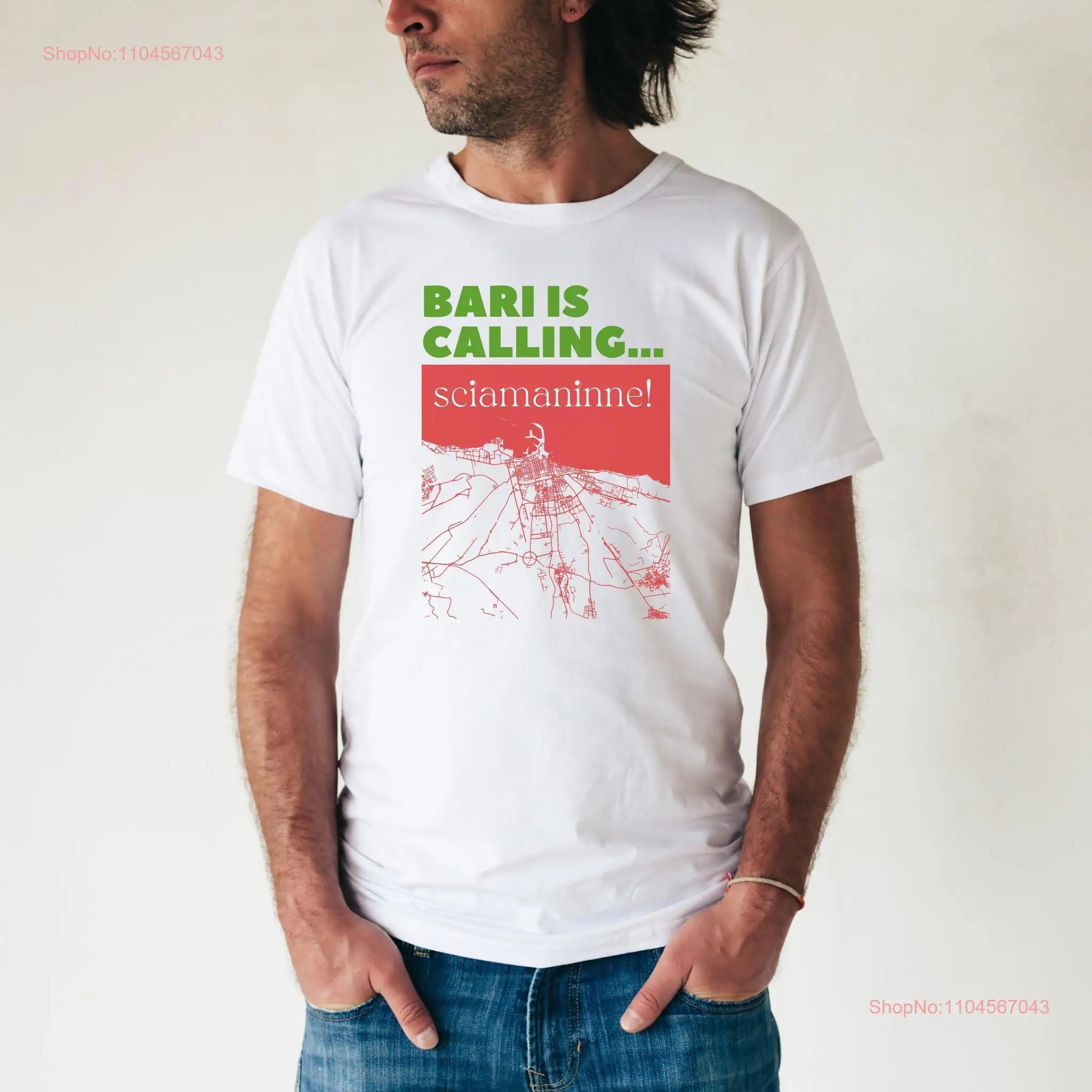 Bari Italia camiseta está llamando sciamaninne divertido italiano lindo manga larga o corta