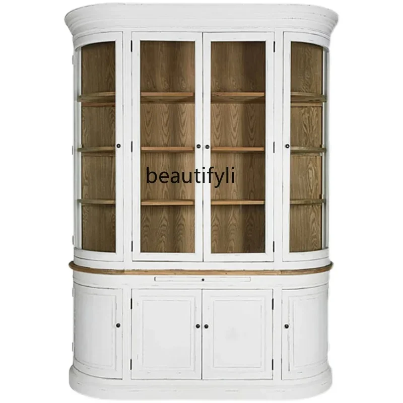 

xzqFrench multi-functional shelf white old dining side cabinet simple wall display cabinet American solid wood