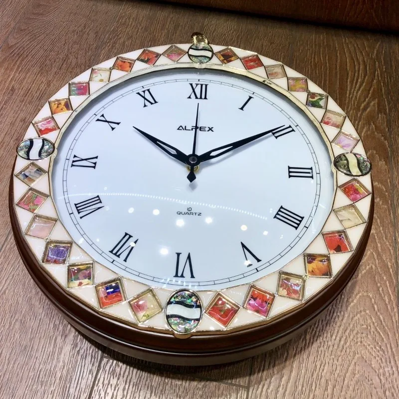 Double-sided Wall Clock Simple Handmade Wall Clock Silent Quartz Solid Wood Clocks Natural Shell Style Watch Home Ornament Gift