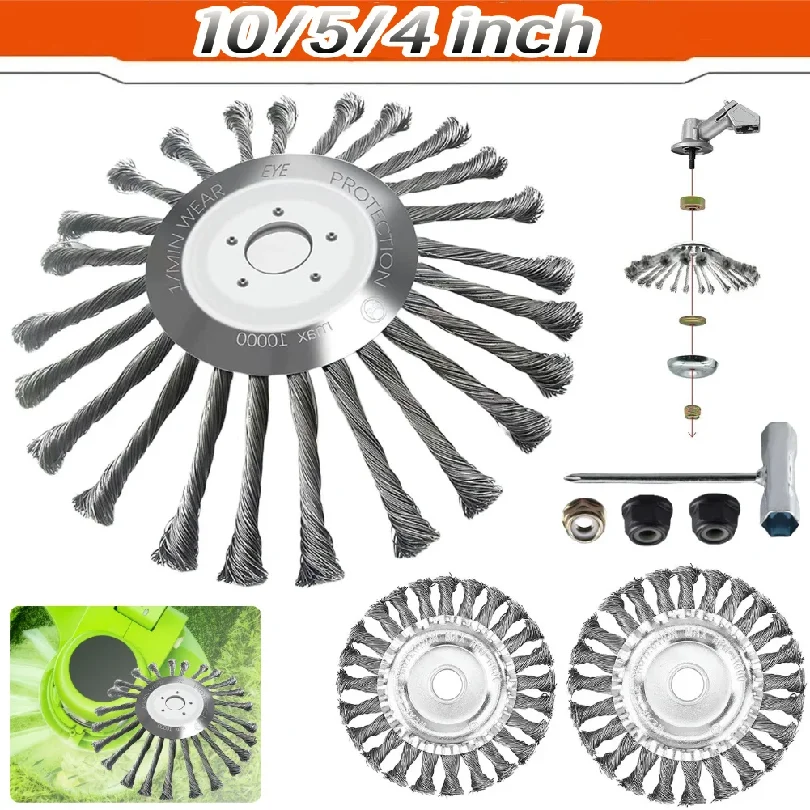 10/5/4inch Wire Brush Trimmer Head Removal Rust Knot Steel Wire Grass Trimmer Head Derusting Weeding Wheel Garden Cutter Tools
