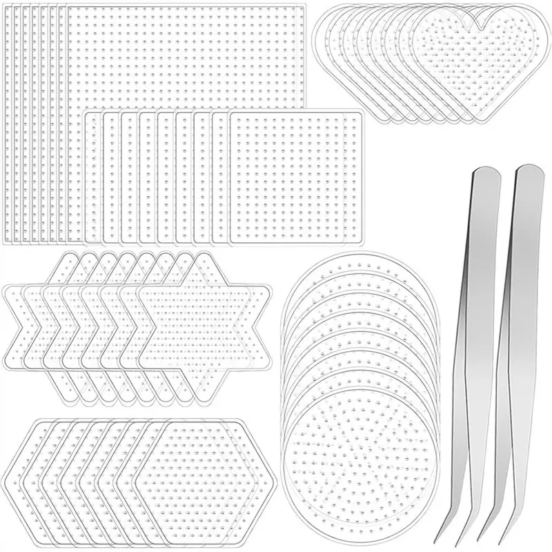 

【ФИТИНГ】прозрачные акриловые перфорированные доски (5 мм), 48 шт. доски с предохранительными бусинами и 2 пинцетами, 6 вариантов формы для поделок, подарков