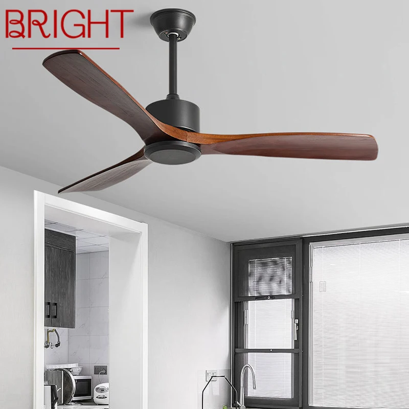 

BRIGHT Modern Ceiling Fan With Lamp American Style Vintage Wood Lights LED Remote Control for Home Bedroom Living Room