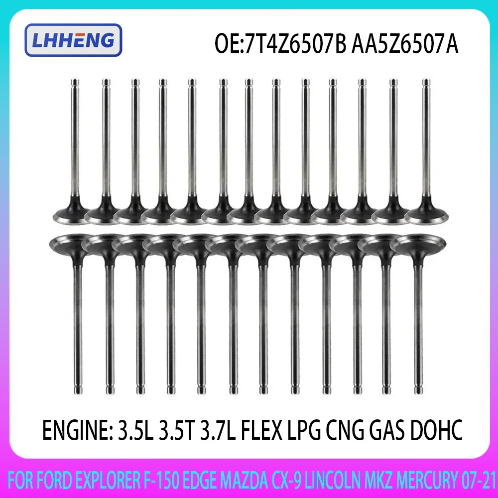24pcs Intake & Exhaust Valve Kit For FORD EXPLORER F-150 EDGE MAZDA CX-9 LINCOLN MKZ MERCURY 3.5 3.7 L T GAS DOHC 2007-2021