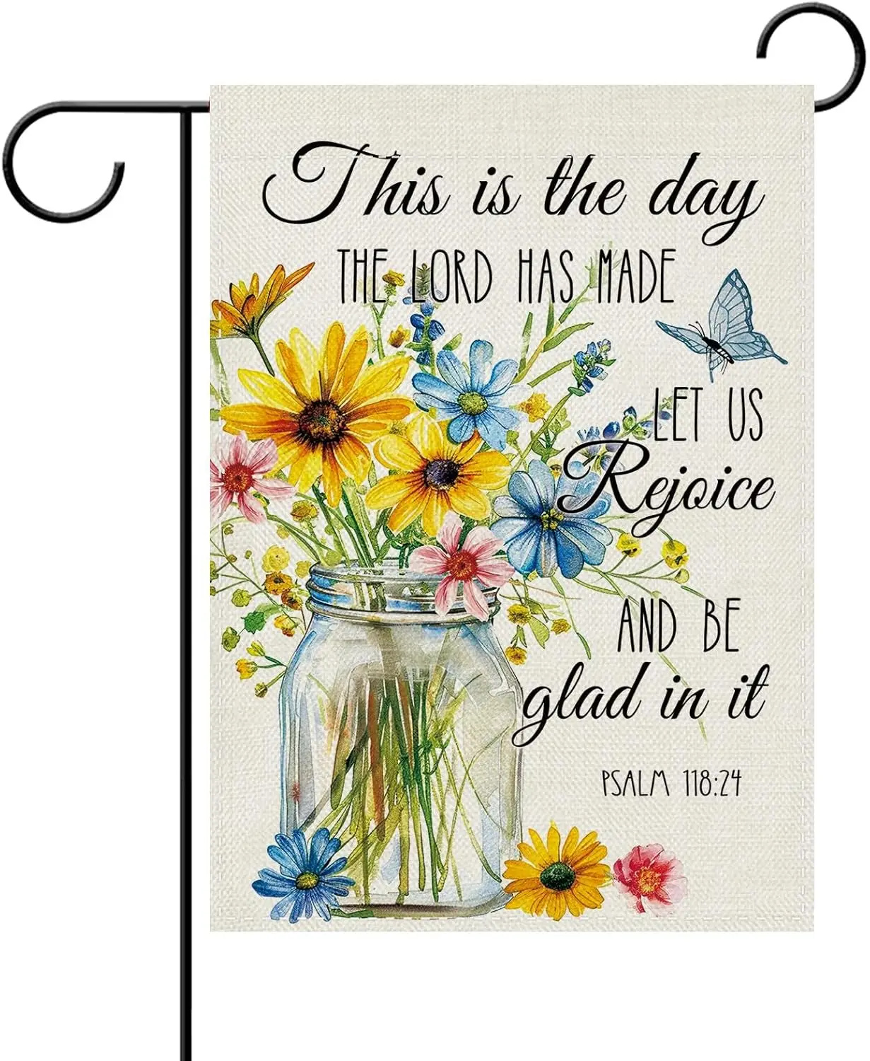 Dyrenson Christian Bible Verse Floral Garden Flag, Inspirational Religious Flower This is The Day The Lord Has Made Yard Out IIC