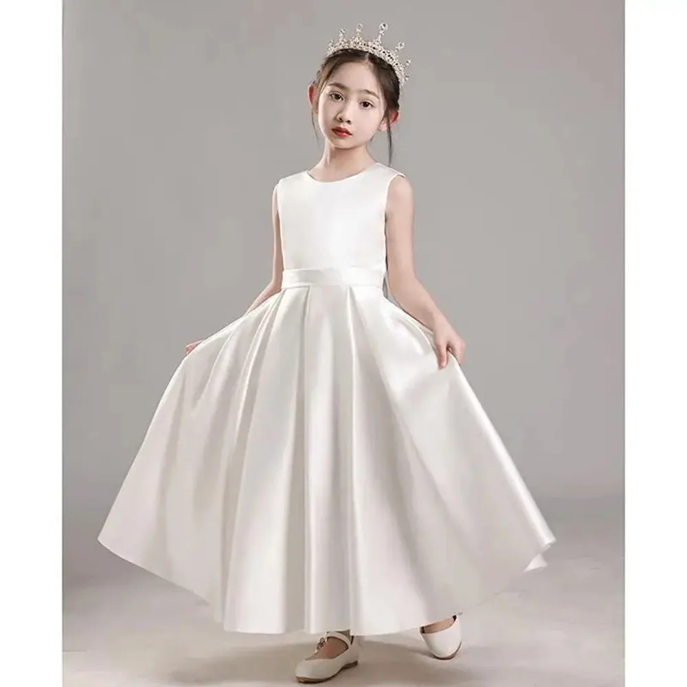 White Children's Dress/Girl's Princess Dress/Birthday Choir Recitation, Piano Performance/Satin/Custom Made