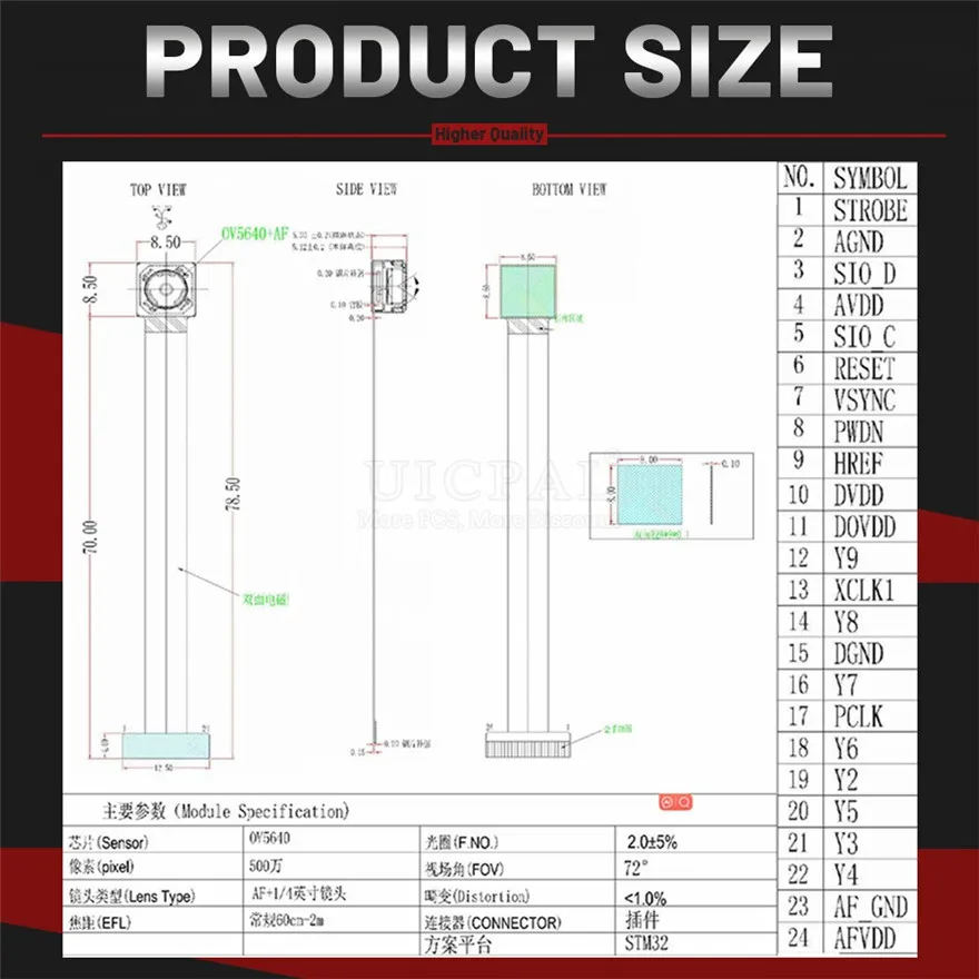 OV5640 USB Camera Module New USB Cable UVC Drive-free to 5Pin 66 120 160 Degrees Auto Focus HD 5MP for Android WIN XP 7 8 10