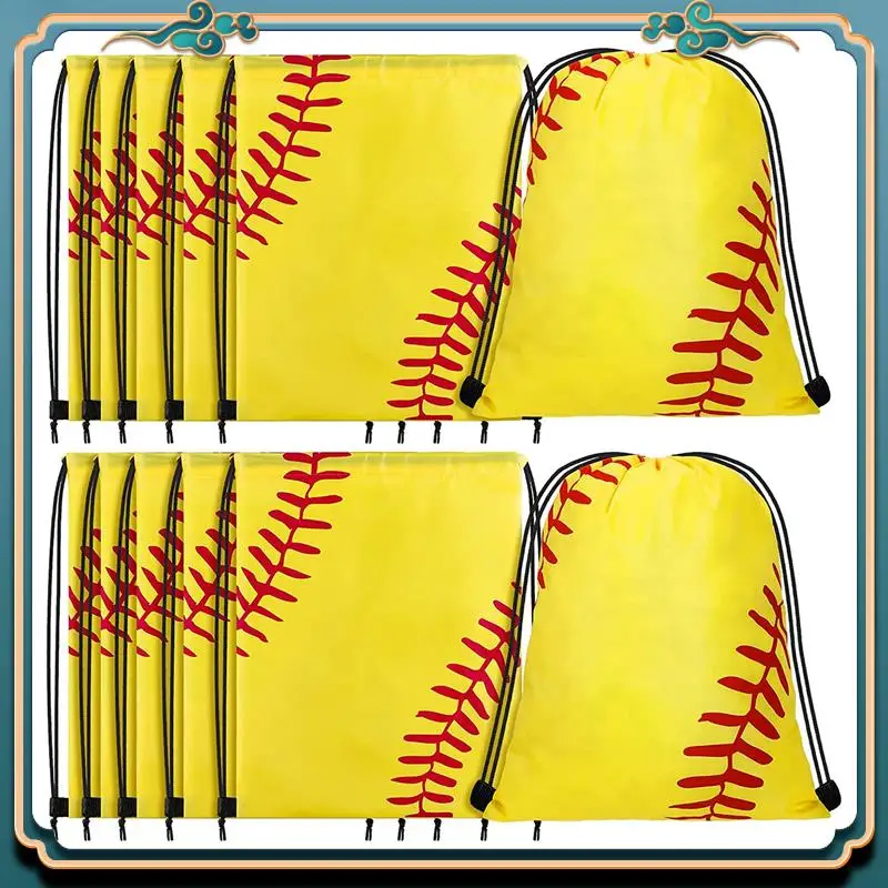 (New)-Drawstring Backpack Softball Drawstring Bag Baseball Drawstring Favor Bag Soccer Volleyball Drawstring Favor Bags,12Pack