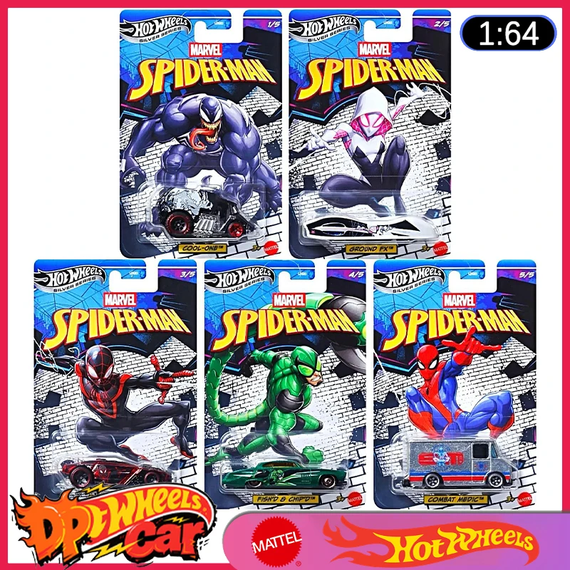 

Литая под давлением модель автомобиля в масштабе 1:64 Hot Wheels Marvel Spiderman Silver Series GDG83