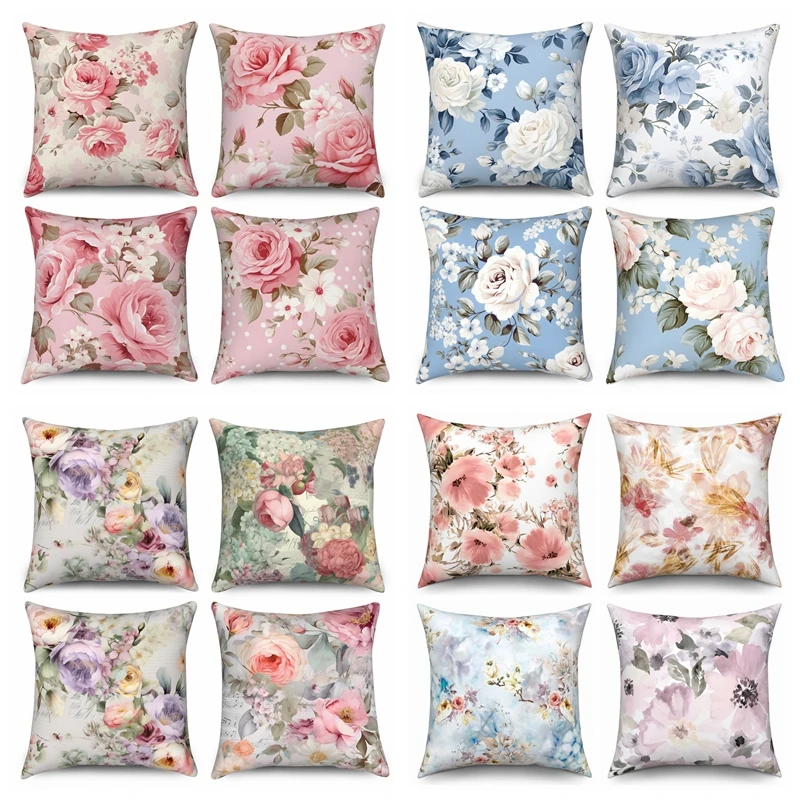 

Spring Flower Pillow Case Watercolor Blossom Pink Floral Home Decor for Sofa Square Cushion Cover Living room Wedding Pillowcase