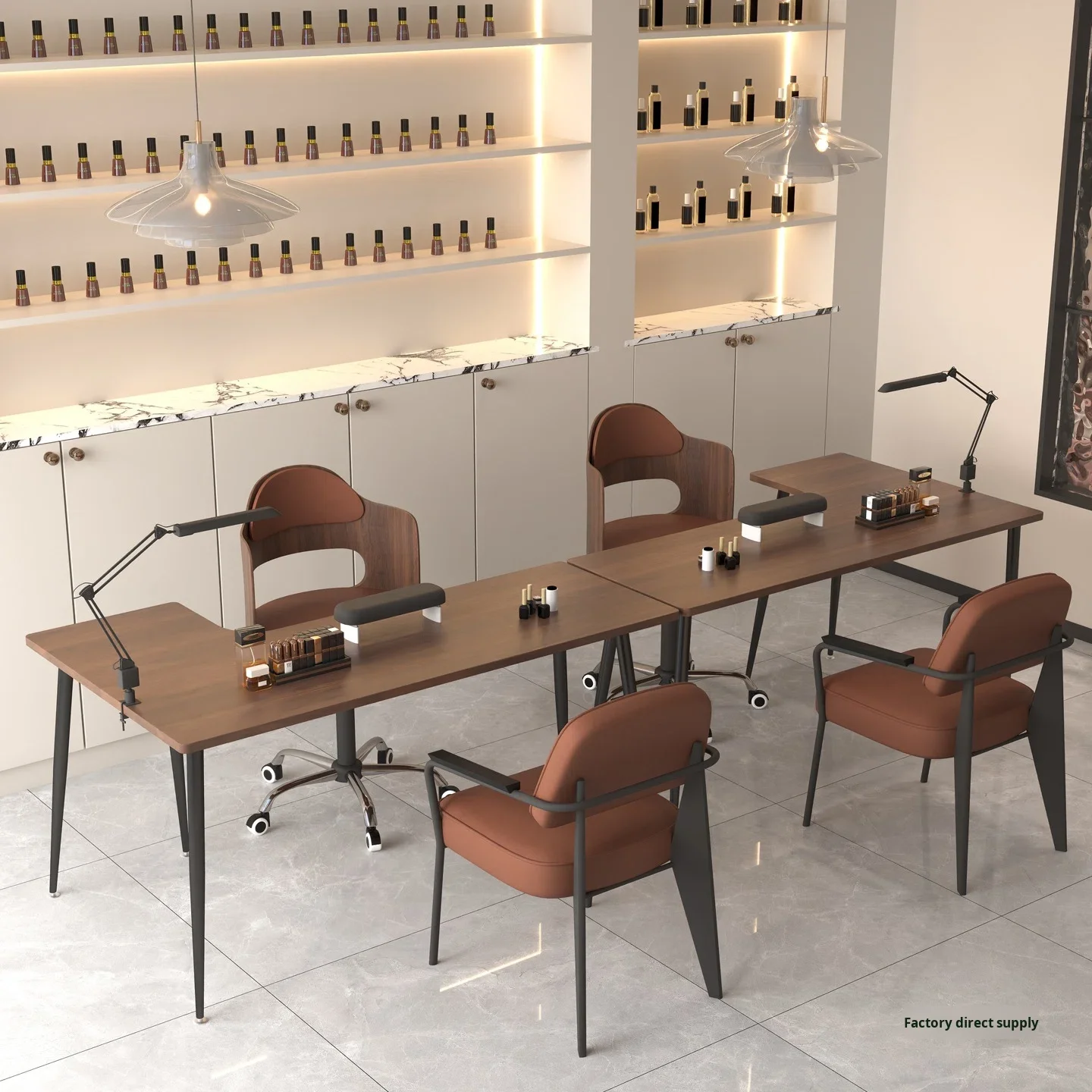 Modern European Wooden Corner Table And Chair Set, Suitable For Beauty Salons, Manicure Studios, Commercial Salons, Furniture, S