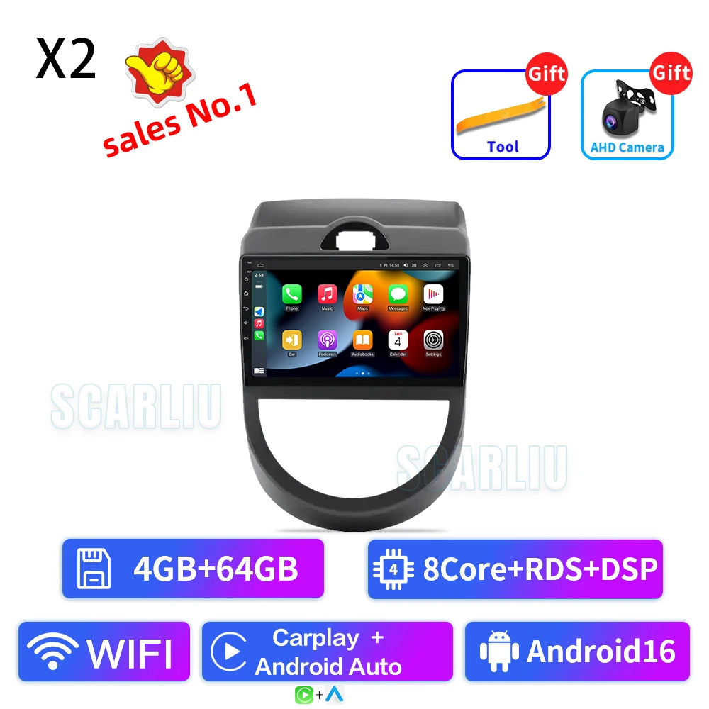 Android 16 voor Kia Soul 1 AM 2008 2009 2010 2011 Carplay Auto autoradio multimediaspeler autoradio GPS navigatie BT head unit