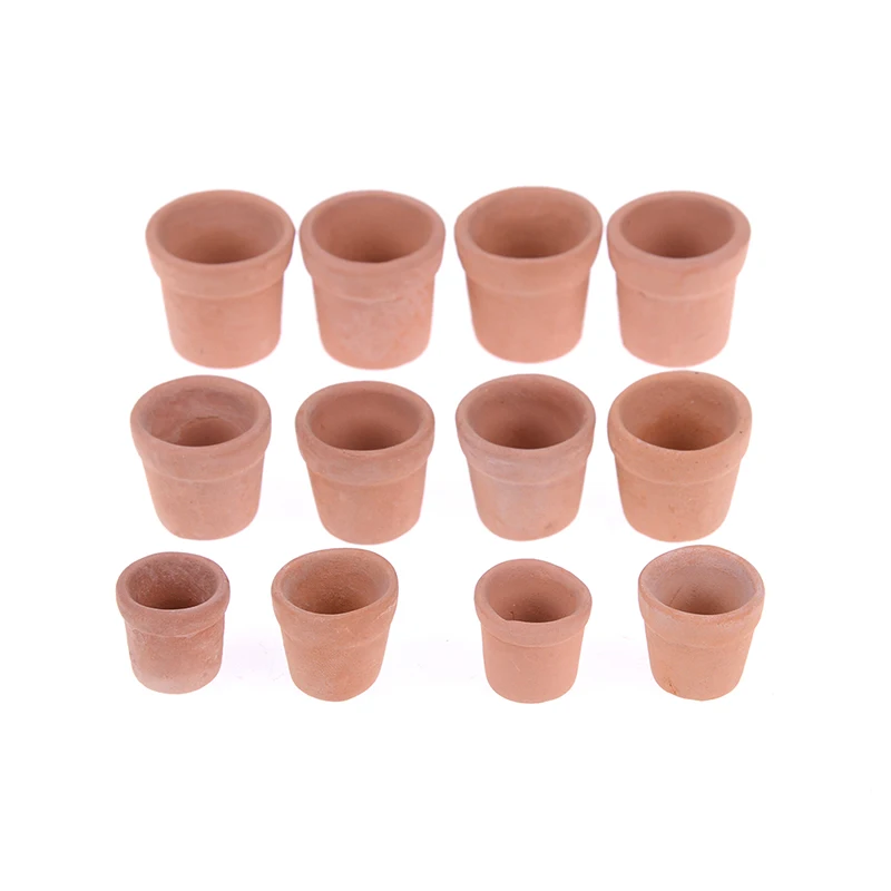 12Pcs Dollhouse 1:12 miniature flower pot handmade red clay pot garden home