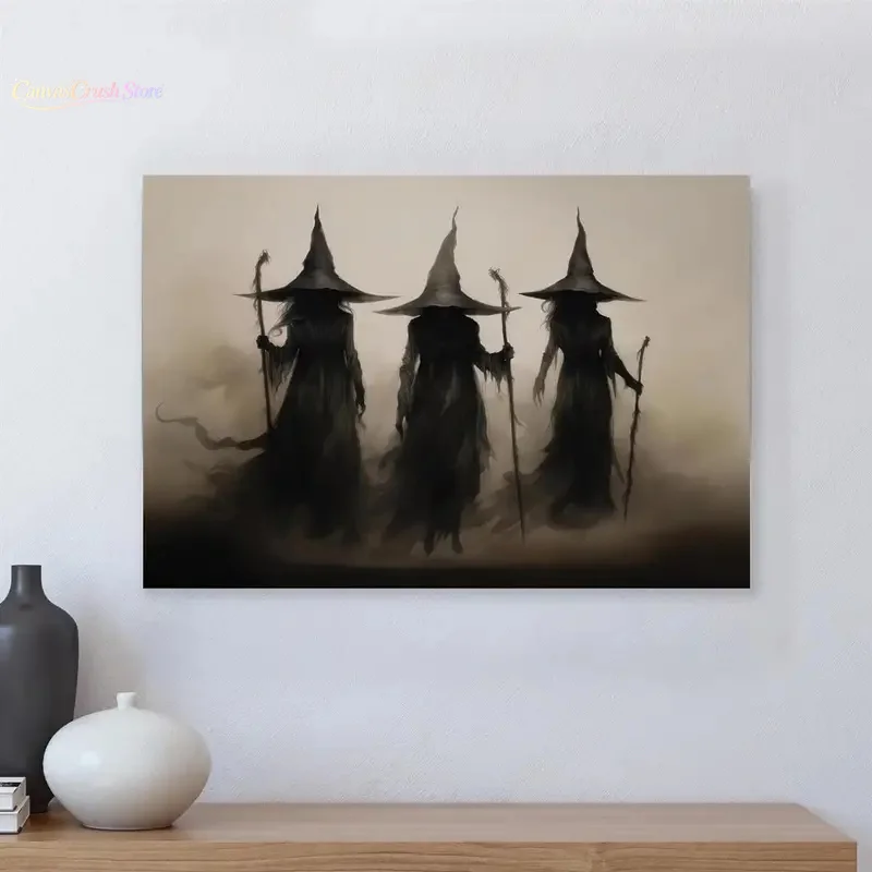 Abstract Retro Witch Halloween Canvas Prints Witchcraft Cartoon Cosplay Wall Art Poster for Family Bedroom Office Decor 2026